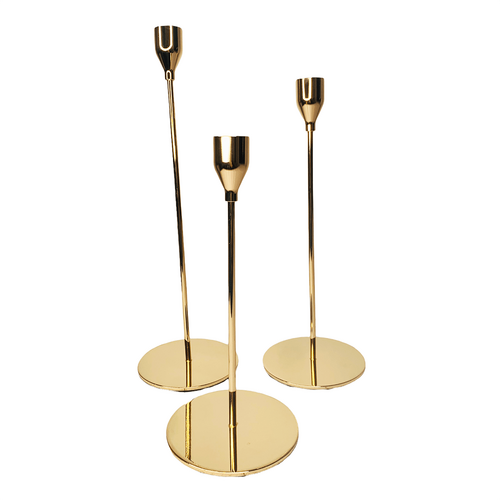 Large View 3-Piece Taper/Dinner Candle Candelabra Set – Elegant Gold Finish Candlestick 