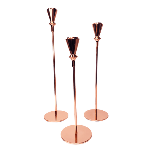 Large View 3 Pce Taper/Dinner Candelabra Stand Set - Rose Gold