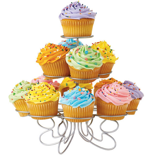 Large View 3 Tier - Silver Metal Cup Cake Stand