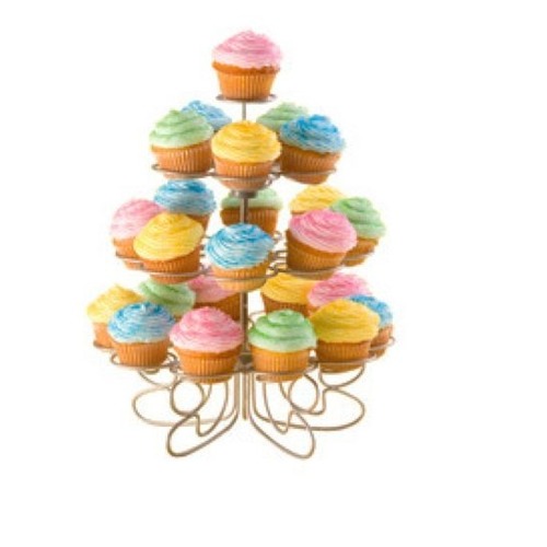 Large View 4 Tier - Silver Metal Cup Cake Stand