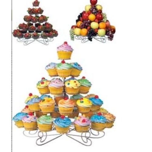 Large View 5 Tier - Silver Metal Cup Cake Stand