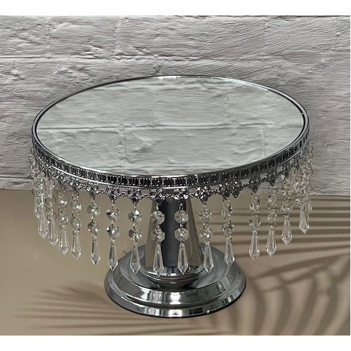 Large View 30cm Crystal Mirror Cake Stand Pedastal -  Silver