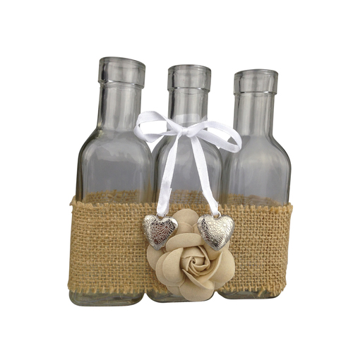 Large View 15cm Rustic Burlap Clear Bottle Vase set