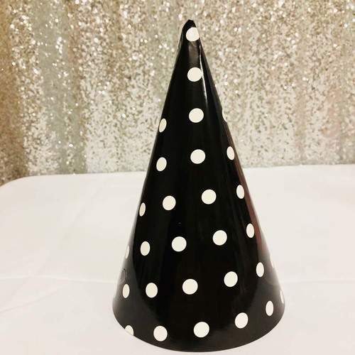 Large View 12pk - Large Paper Party Hat Black Dot