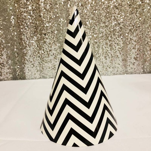 Large View 12pk - Large Paper Party Hat Black Zigzag