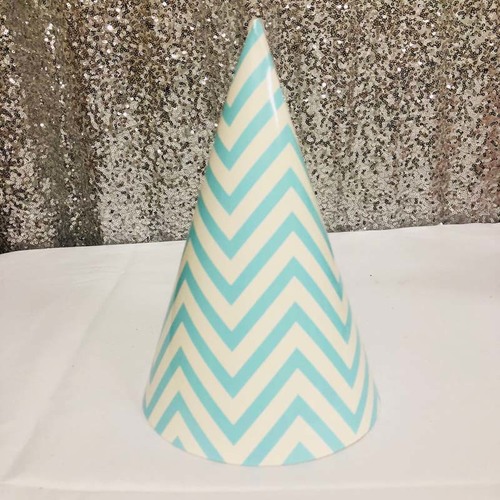 Large View 12pk - Large Paper Party Hat Blue Zigzag