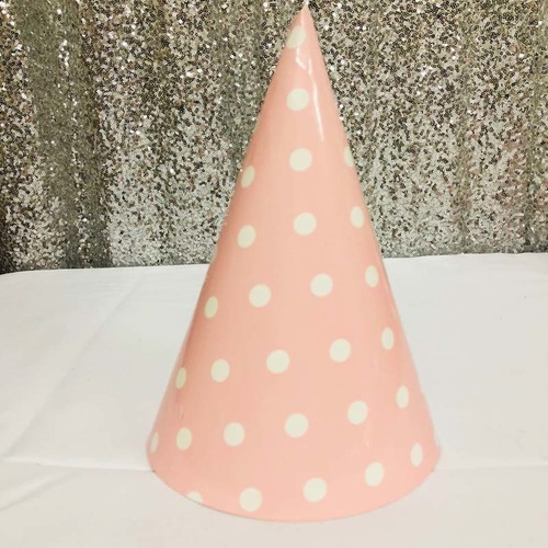 Large View 12pk - Large Paper Party Hat Pink Dot