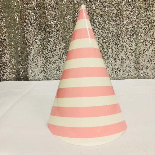 Large View 12pk - Large Paper Party Hat Pink Stripe