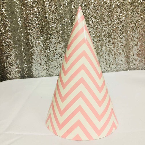 Large View 12pk - Large Paper Party Hat Pink ZigZag