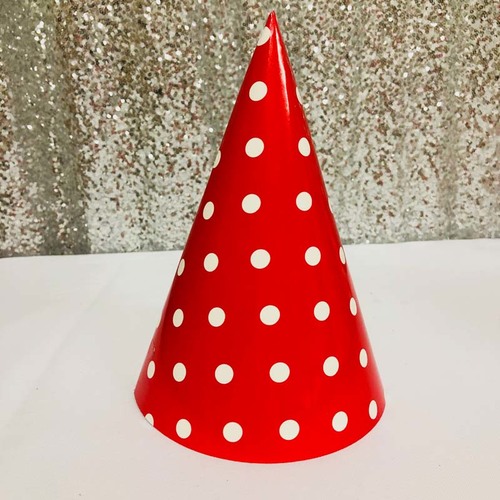 Large View 12pk - Large Paper Party Hat Red Dot