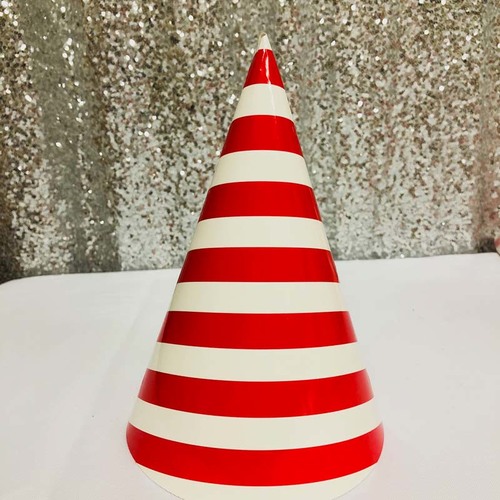 Large View 12pk - Large Paper Party Hat Red Stripe