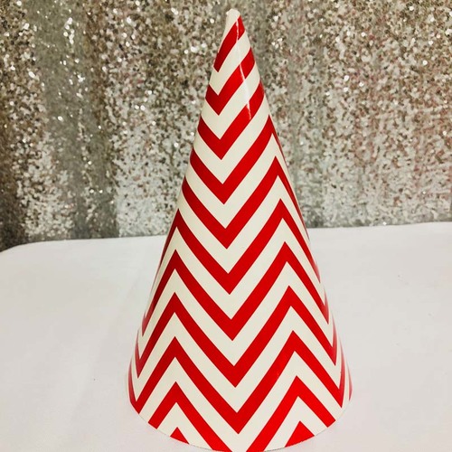 Large View 12pk - Large Paper Party Hat Red Zigzag