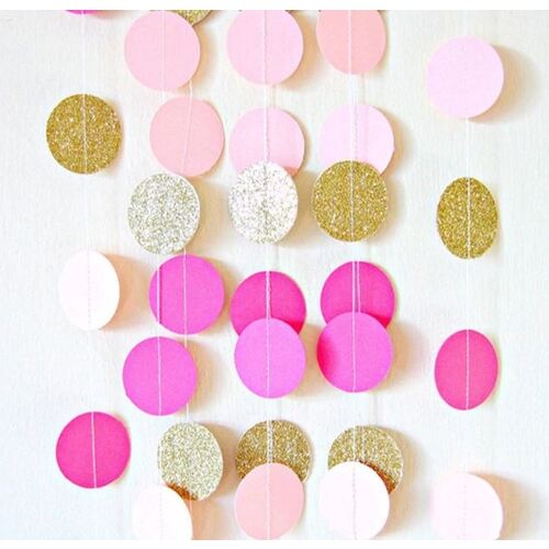 Large View 3m Glitter Dot Party Garland - Pink/Gold/Fushia