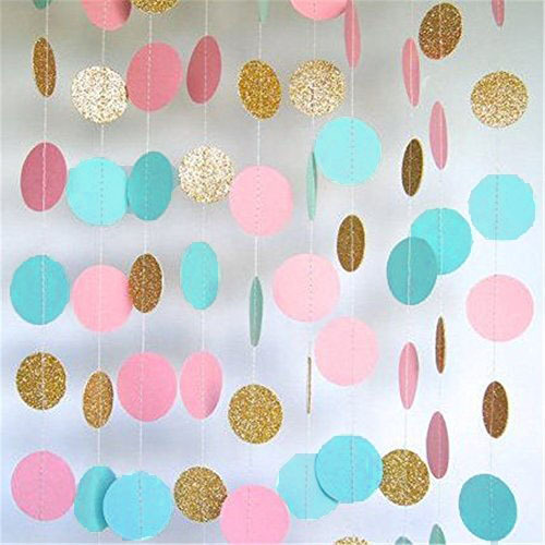 Large View 3m Glitter Dot Party Garland - Pink/Turq/Gold