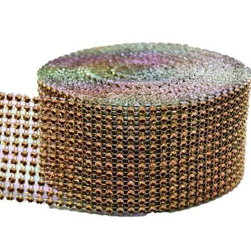 Large View 12 Row Gold Diamond Wrap / Rhinestone Mesh