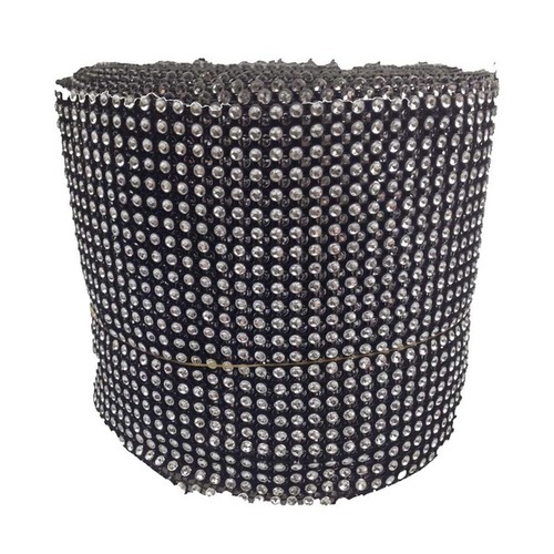 Large View 24 Row Black/Silver Diamond Wrap / Rhinestone Mesh