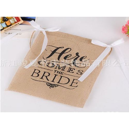 Large View Burlap Banner - here comes the bride