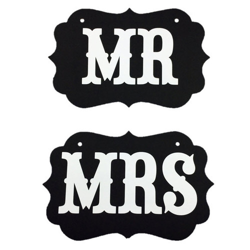 Large View Mr & Mrs Hanging Photo Prop signs 27cm 