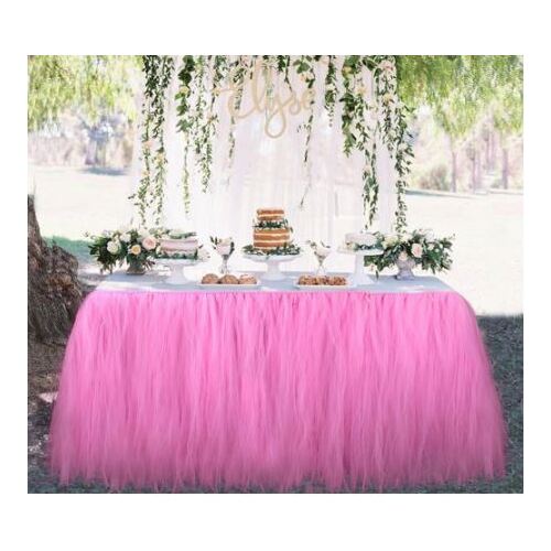 Large View 9ft (2.7m) Soft Pink Tulle Princess Tutu Style Table Skirting