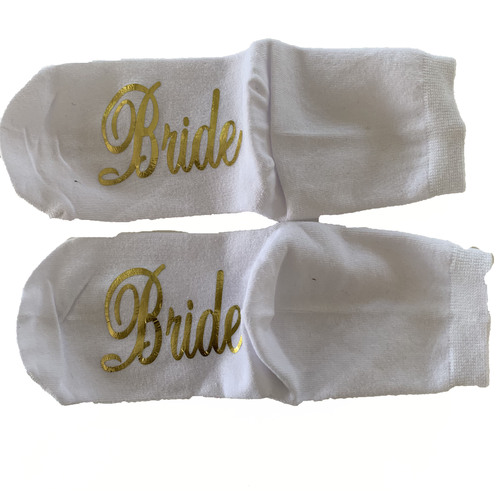 Large View White Printed Socks - Bride