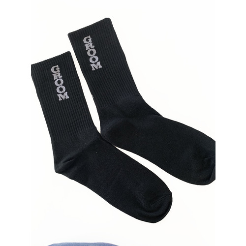 Large View Black Printed Socks - Groom