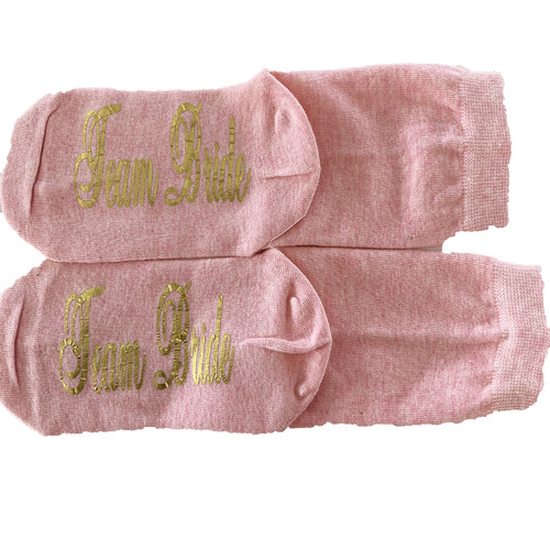 Large View Pink Printed Socks - Team Bride