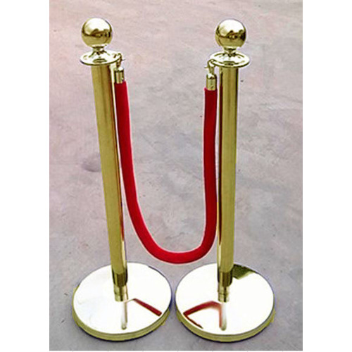 Large View 2pk Gold Heavy Duty Bollard Crowd Controld Stanchions with Cord