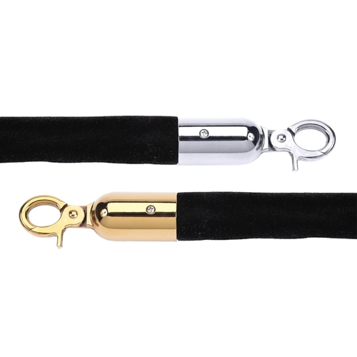 Large View Black with Silver Hook - Velvet Cord Rope for Bollards and Stanchions