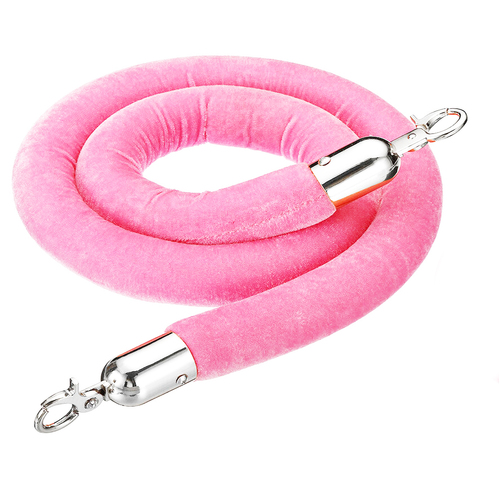 Large View Pink with Silver Hook - Velvet Cord Rope for Bollards and Stanchions