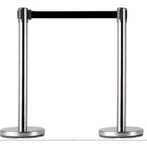 Large View 2pk Silver Heavy Duty Stanchions Black Re-tractor Cord