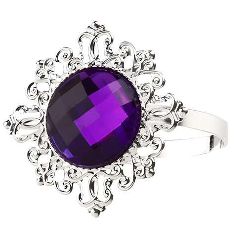 Large View 12pk Purple Napkin Rings - Diamond Ring Style