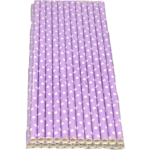 Large View 24Pk Lavender Polko dot Straw