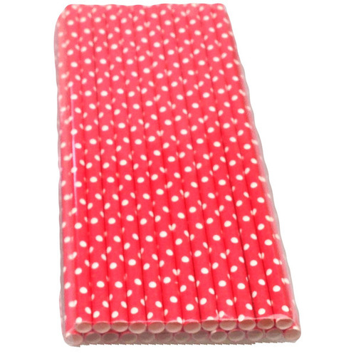 Large View 24Pk Red Polko dot Straw