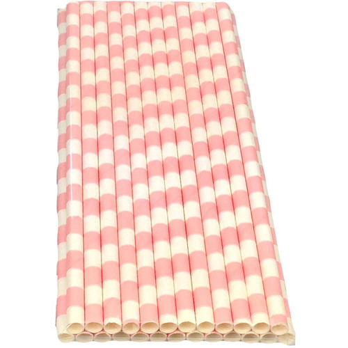 Large View 24Pk Pink Stripe Straw