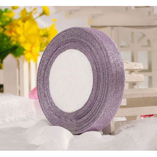 Large View 2.5cm Light Purple Glitter Ribbon - 25m