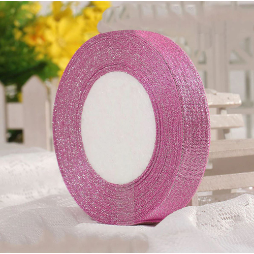 Large View 2.5cm Fushia Glitter Ribbon - 25m