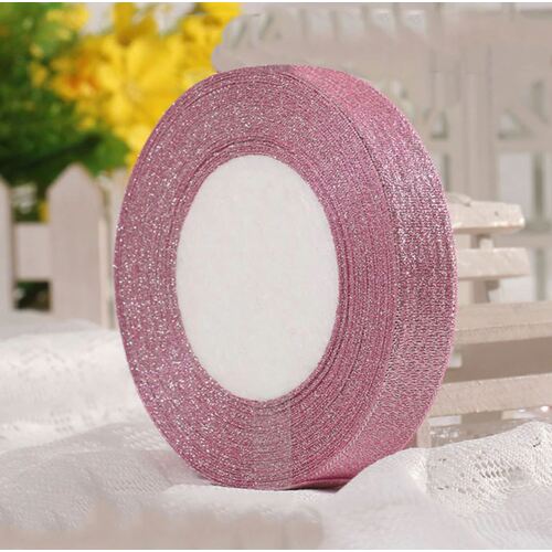 Large View 2.5cm  Pink Glitter Ribbon - 25m