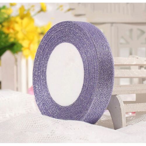 Large View 2.5cm Purple Glitter Ribbon - 25m