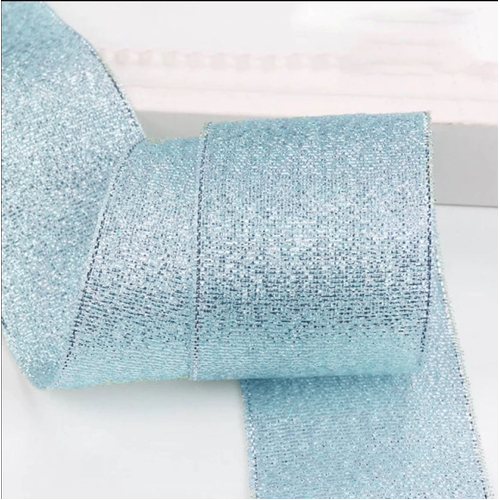 Large View 4cm Blue Glitter Ribbon - 25m