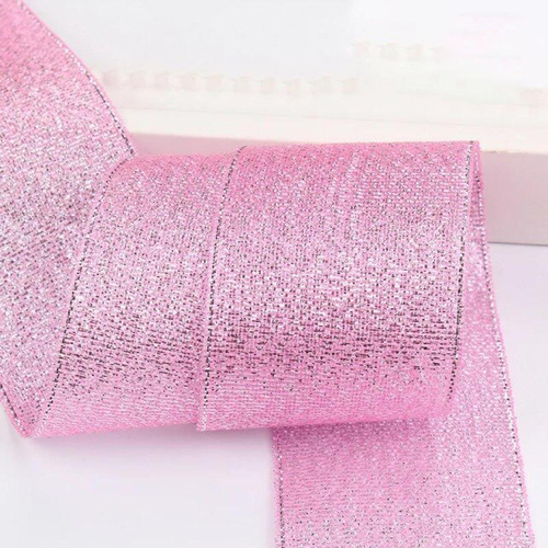 Large View 4cm Pink Glitter Ribbon - 25m