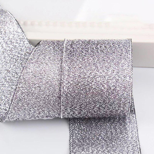 Large View 4cm Silver Glitter Ribbon - 25m