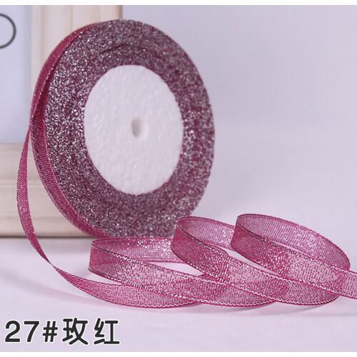 Large View 1.0cm Dark Pink Glitter Ribbon - 25m