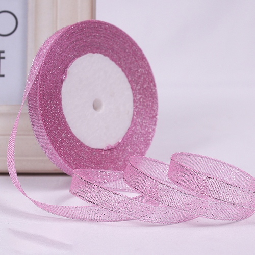 Large View 1.0cm Pink Glitter Ribbon - 25m