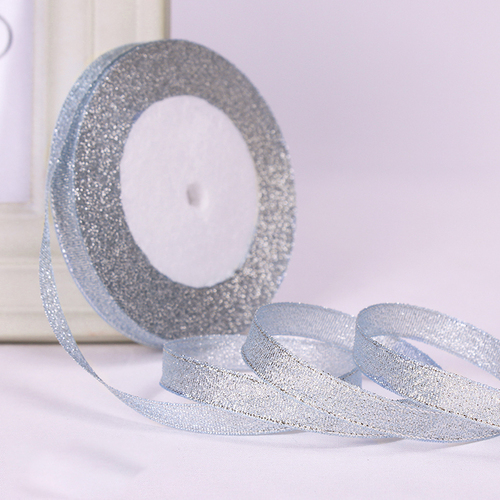 Large View 1.0cm Silver Glitter Ribbon - 25m