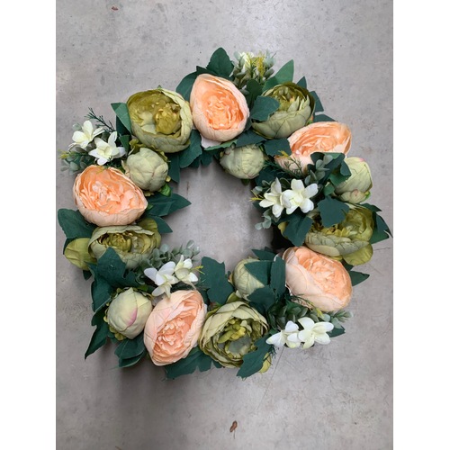 Large View 40cm High Quality Wreath - Green/Peach