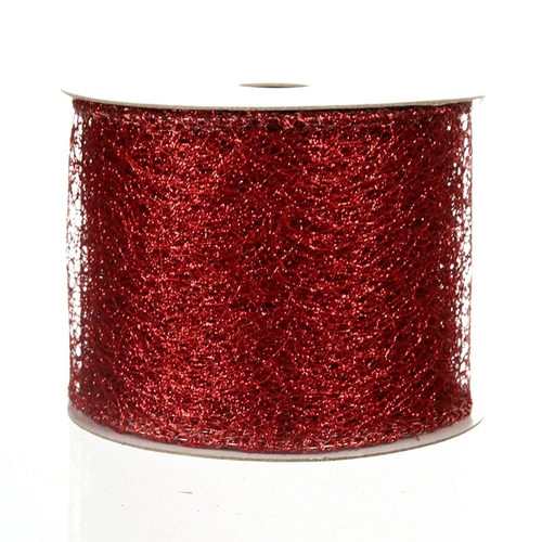 Large View 6.3cm x 9m Red Cobweb Mesh Christmas Ribbon - Wired Edge